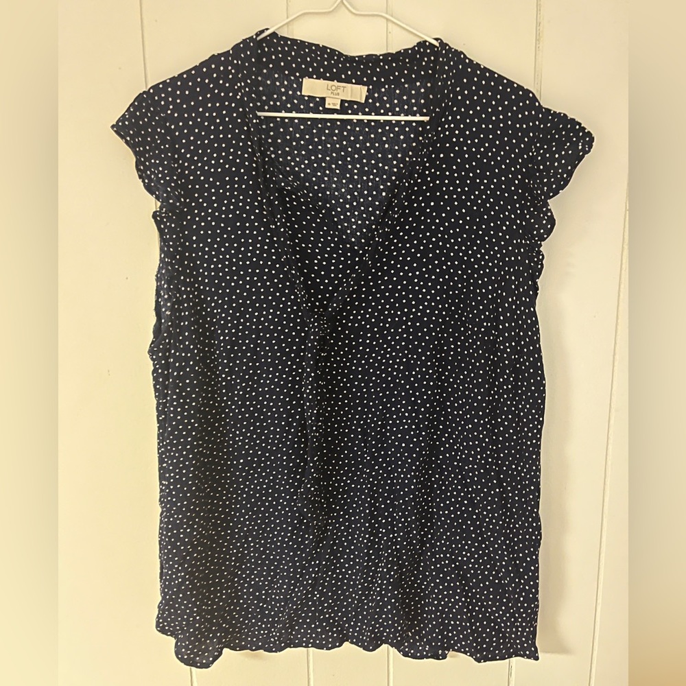 LOFT navy blouse with white polka dots